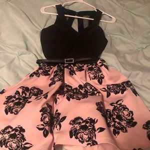-Pink and black flower dress